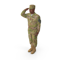 美国陆军非洲裔美国士兵迷彩敬礼的皮草和PSD图像