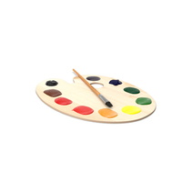 Wooden Art Palette with Paint and Brush PNG & PSD Images