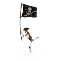 Worn Skeleton Pirate Running With A Pirate Flag PNG & PSD Images
