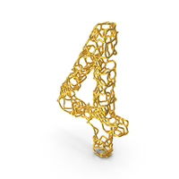 Golden Abstract Wire Alphabet Number 4 PNG & PSD Images