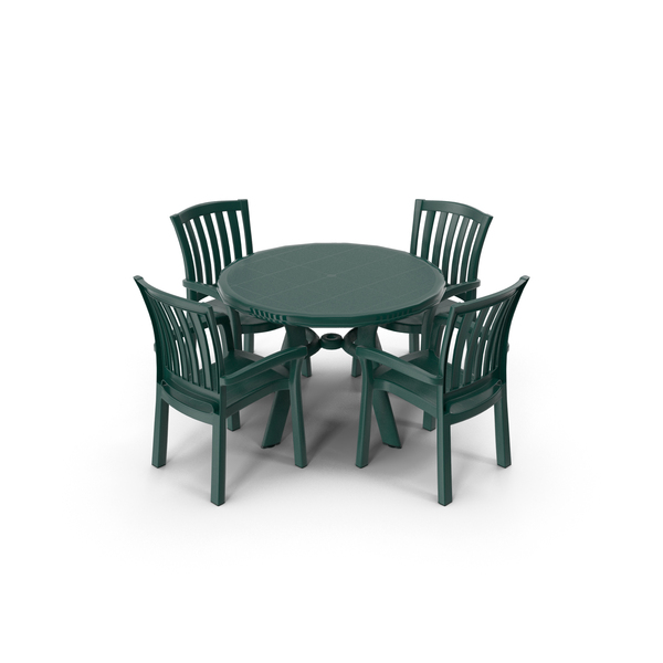 Green plastic patio store table and chairs