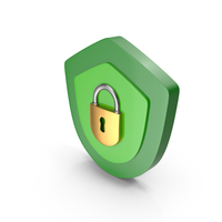 Cartoon Padlock With Green Shield PNG & PSD Images
