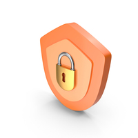 Orange Cartoon Padlock With Shield PNG & PSD Images