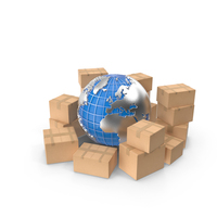 Globe And Cargo Boxes PNG & PSD Images