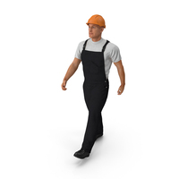 Construction Worker In Black Overalls With Hardhat Walking PNG & PSD Images