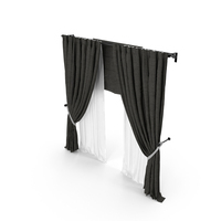 Black Curtains With White Tulle And Roman Curtain PNG & PSD Images