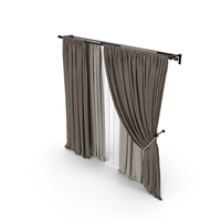 Brown Curtains In Two Shades With A Garter On A Rope And White Tulle PNG & PSD Images