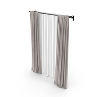 Brown Narrow Curtains With White Tulle. PNG & PSD Images