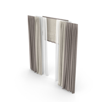 Curtains In Two Colors With Tulle And Roman Blinds PNG & PSD Images