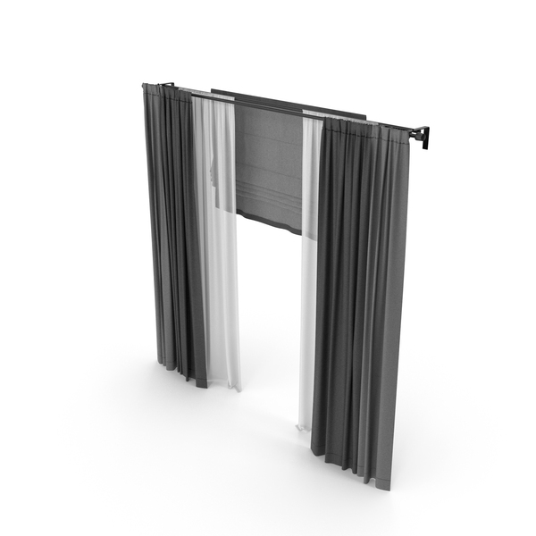 Black & White Curtains With Tulle PNG & PSD Images