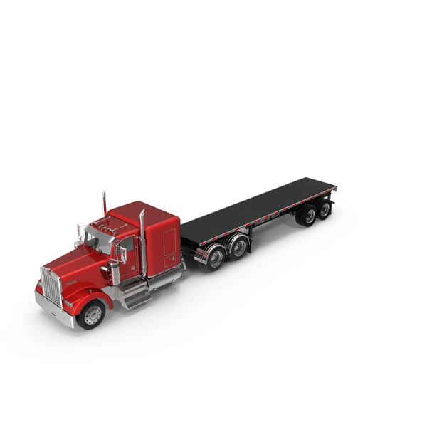 Truck Kenworth W900 And Flatbed Trailer