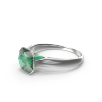 Asscher Cut Emerald Silver Ring PNG & PSD Images