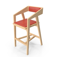 Bar Stool Ash Wood Red Leather PNG & PSD Images
