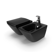 Back To Wall Modern Toilet and Bidet Black PNG & PSD Images