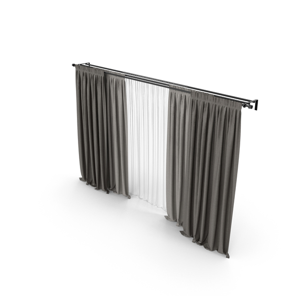 Wide Brown Curtains in Two Shades with White Tulle PNG & PSD Images