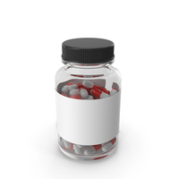 Clear Glass Bottle With Red And White Capsules PNG & PSD Images
