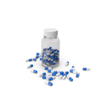 Clear Glass Bottle With Blue And White Pills PNG & PSD Images