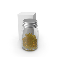 Clear Glass Bottle With Yellow Capsules And Box PNG & PSD Images