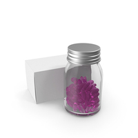 Clear Glass Bottle With Pink Capsules And A Box PNG & PSD Images