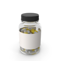 Clear Glass Bottle With Yellow And White Capsules PNG & PSD Images