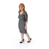 Woman Walking In A Striped Dress PNG & PSD Images