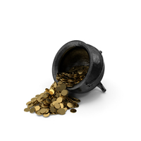 Fallen Black Iron Pot With Gold Coins PNG & PSD Images