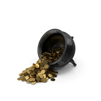 Black Fallen Iron Pot With Gold Coins PNG & PSD Images