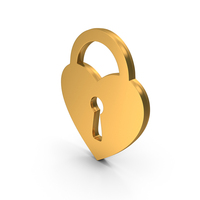 Gold Heart Lock Symbol PNG & PSD Images