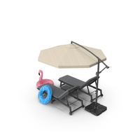 Sun Lounger With Offset Umbrella PNG & PSD Images