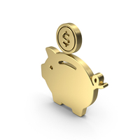Piggy Bank with Dollar Coins Symbol Gold PNG & PSD Images