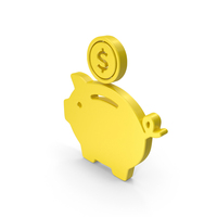 Piggy Bank with Dollar Coins Symbol Yellow PNG & PSD Images