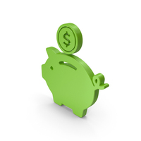 Piggy Bank with Dollar Coins Symbol Green PNG & PSD Images