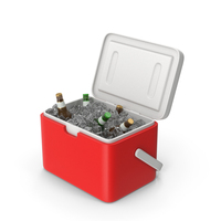 Red Plastic Ice Cooler With Cold Beer Bottles PNG & PSD Images