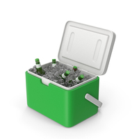 Green Plastic Ice Cooler With Cold Beer Bottles PNG & PSD Images