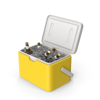 Yellow Plastic Ice Cooler With Beer Bottles PNG & PSD Images