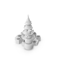 Monochrome Cartoon Snow Man And Tree PNG & PSD Images