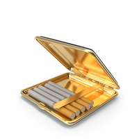 Metal Cigarette Case Gold and Black with Cigarettes PNG & PSD Images