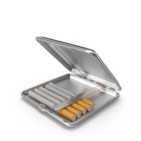 Metal Cigarette Case Silver and Black with Cigarettes PNG & PSD Images