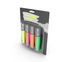 4 Highlighter Markers with Package PNG & PSD Images