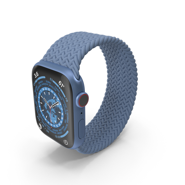 Apple Watch 7 Blue Aluminum Case with Braided Solo Loop PNG Images