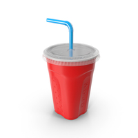 Solo Squared Plastic Cup with Lid and Straw Red PNG & PSD Images