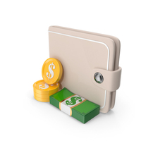 Cartoon Money and Coins with Cartoon Wallet PNG & PSD Images