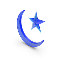Blue Glass Half Moon With Single Star Symbol PNG & PSD Images