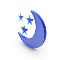 Blue Glass Half Moon With Three Stars Symbol PNG & PSD Images