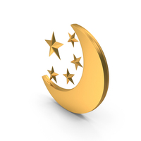Gold Half Moon With Five Stars Symbol PNG & PSD Images