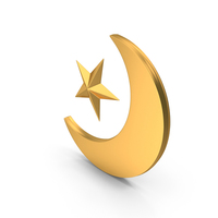 Gold Half Moon With Single Star Symbol PNG & PSD Images