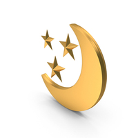 Gold Moon With Three Stars Symbol PNG & PSD Images
