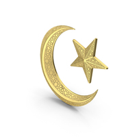 Gold Crescent Moon With Star Symbol PNG & PSD Images