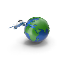 Cartoon Globe With An Cartoon Airplane PNG & PSD Images