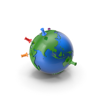 Thumbtacks With Cartoon Globe PNG & PSD Images